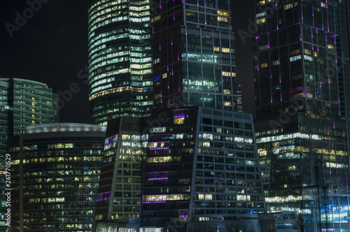 Night view of the Moscow International Business Center.