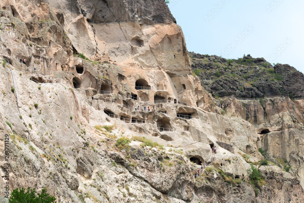 Vardzia, Georgia - Jul 14 2018: Vardzia Cave Monastery complex and ancient city. a famous historic site in Vardzia, Samtskhe-Javakheti, Georgia.