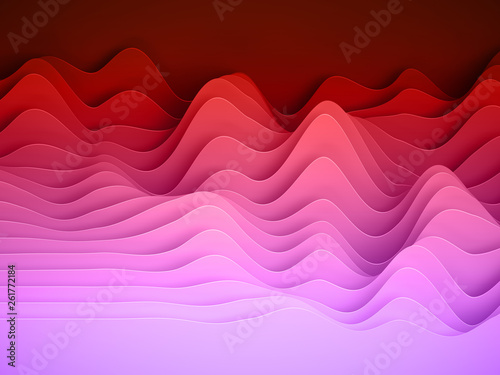 3d render, abstract paper shapes background, bright colorful sliced layers, waves, hills, equalizer