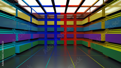 4d render. Multicolored room