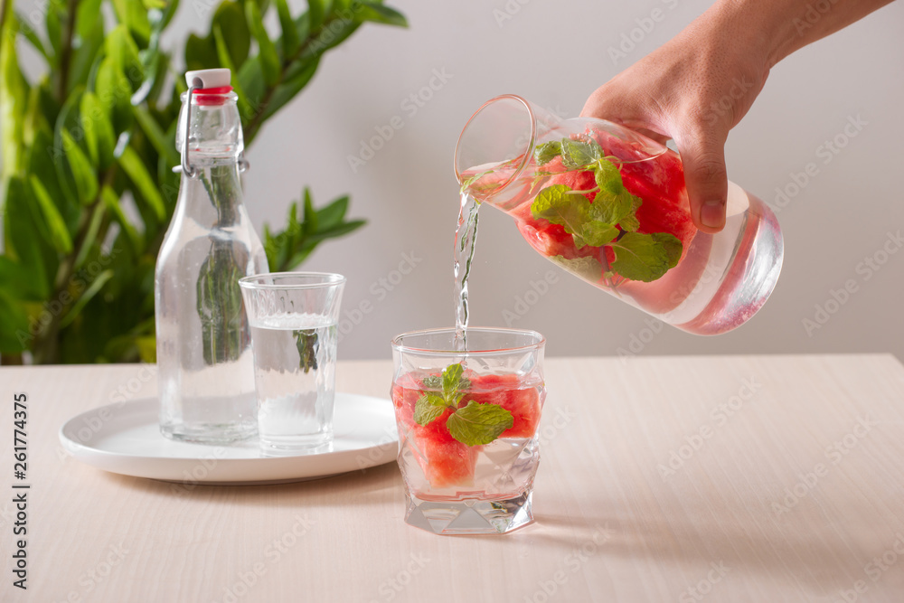infused water of watermelon on white background infused water of watermelon on white background