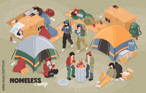 Isometric Homeless Camp Composition