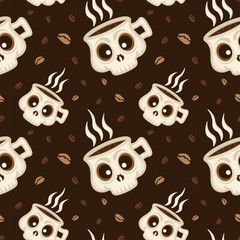 Handdoek met foto Koffie patronen Koffieschedel naadloos patroon donker  © Yeroma