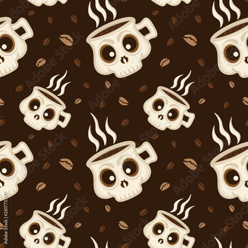 Coffee skull seamless pattern background
