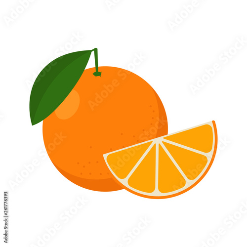 Orange illustration. Fruit. Vector. Flat design. 
