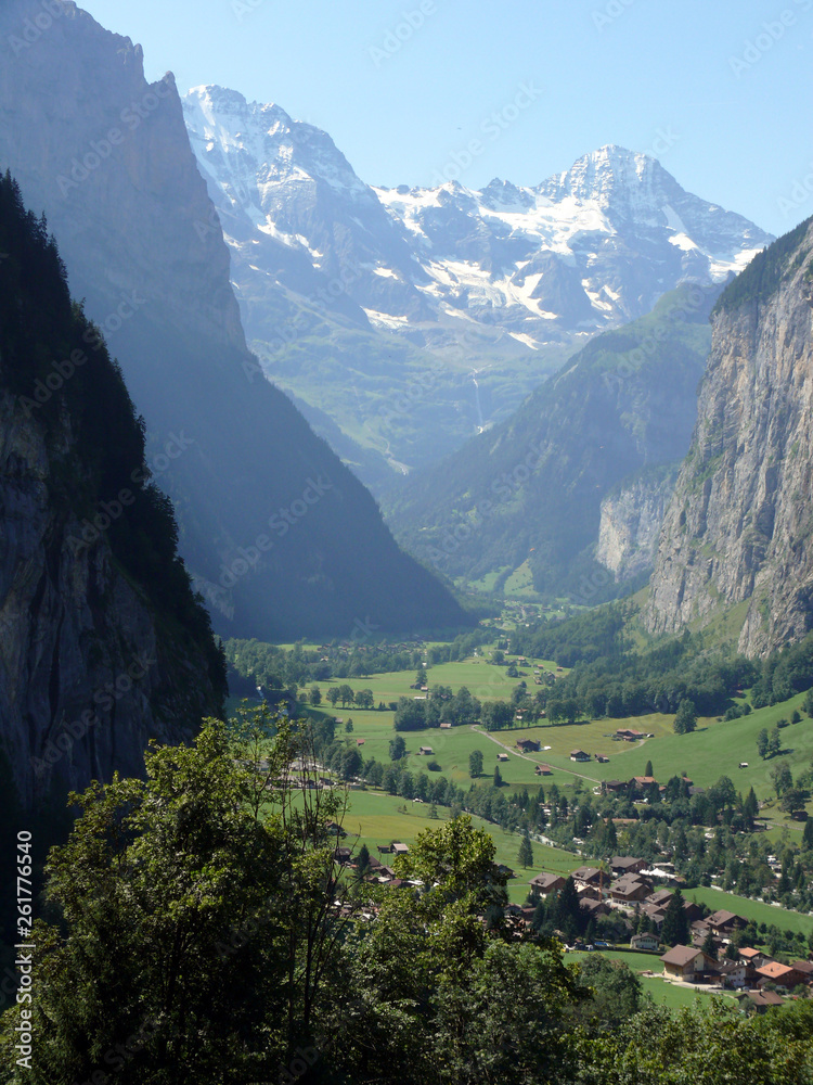 Grindelwald. Switzerland. The valley of the small town. View of the valley taken from the path that leads from Grindelwald to Wengen.