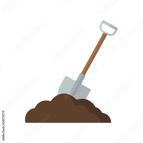 Shovel in soil illustration. Vector. Flat design.  photo