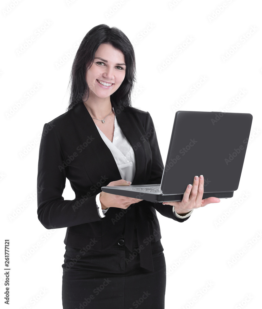 modern business woman with laptop. isolated on white modern business woman with laptop. isolated on white