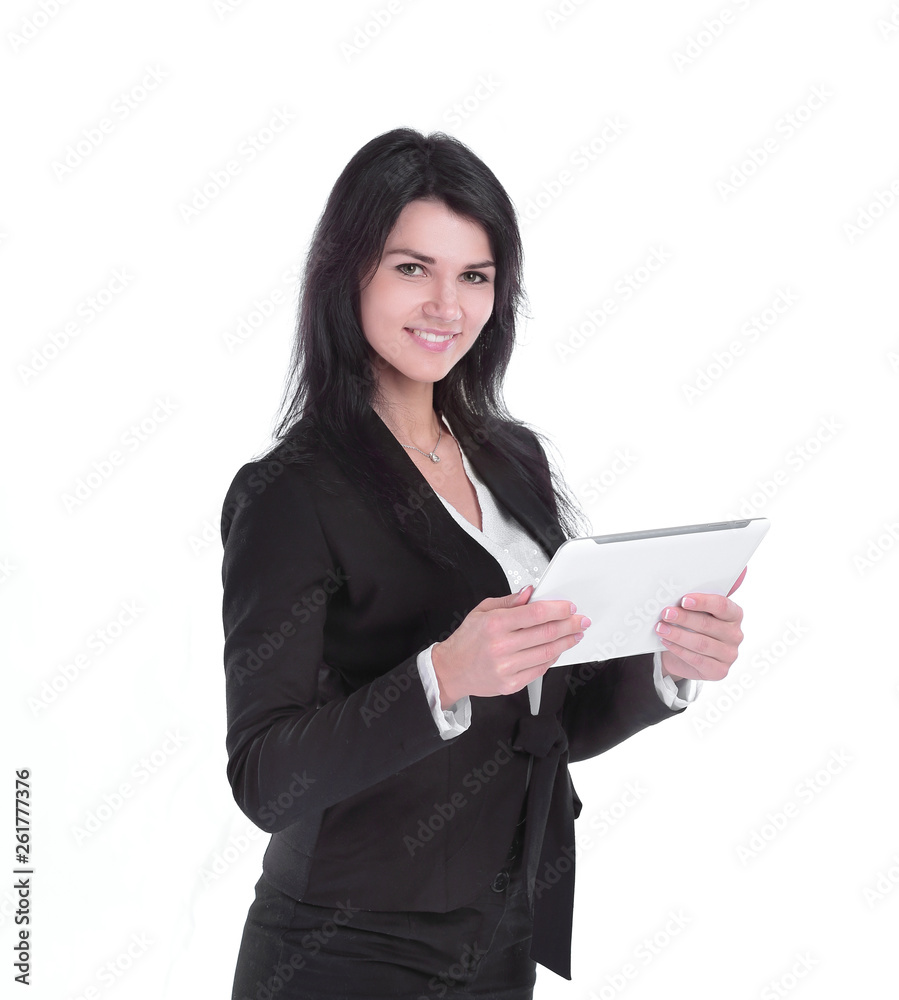 young business woman with digital tablet. photo with copy space young business woman with digital tablet. photo with copy space