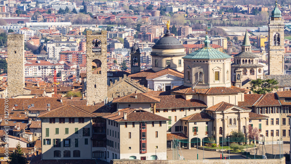 Bergamo. One of the beautiful city in Italy. Landscape at the old town from Saint Vigilio hill