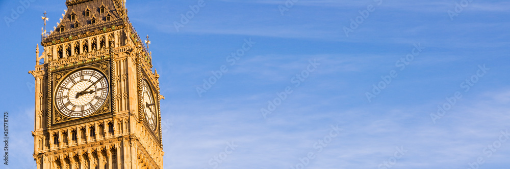Big Ben close up, London, UK. Blue sky panoramic background Stock Photo |  Adobe Stock