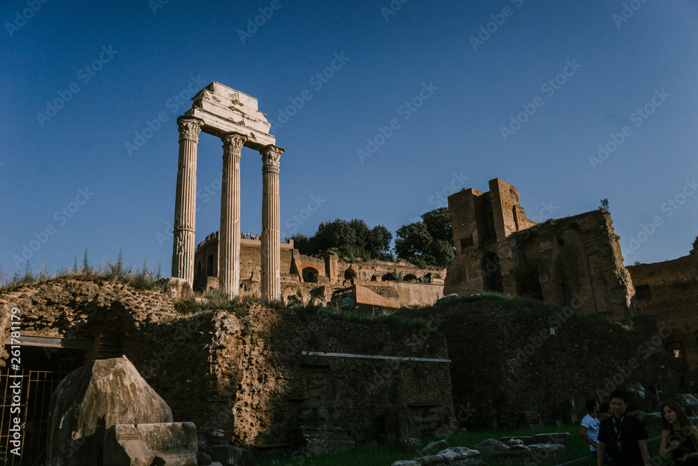 ROME, ITALY - 12 SEPTEMBER 2018: Ruins of the Roman forum