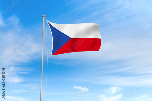 Czech flag over blue sky background