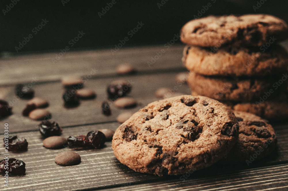Fototapeta premium Chocolate cookies, chocolate chip cookies on the table