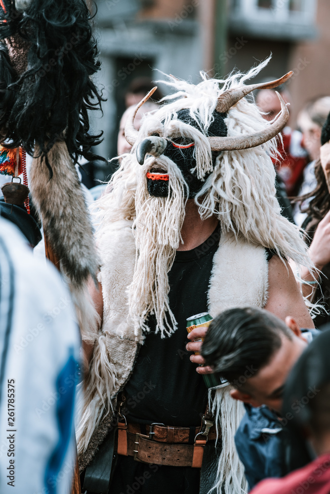 The holidays Kukeri are elaborately costumed Bulgarian men, and sometimes women, who perform traditional rituals intended to scare away evil spirits