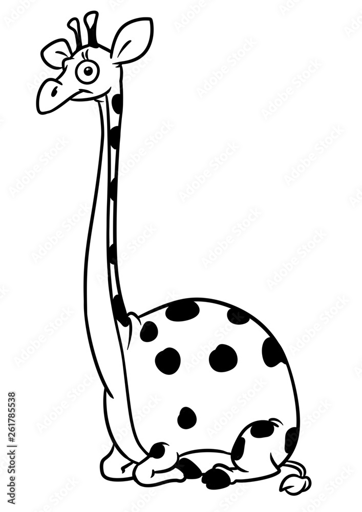 Fat giraffe sitting animal character cartoon illustration isolated image  coloring page Stock Illustration | Adobe Stock