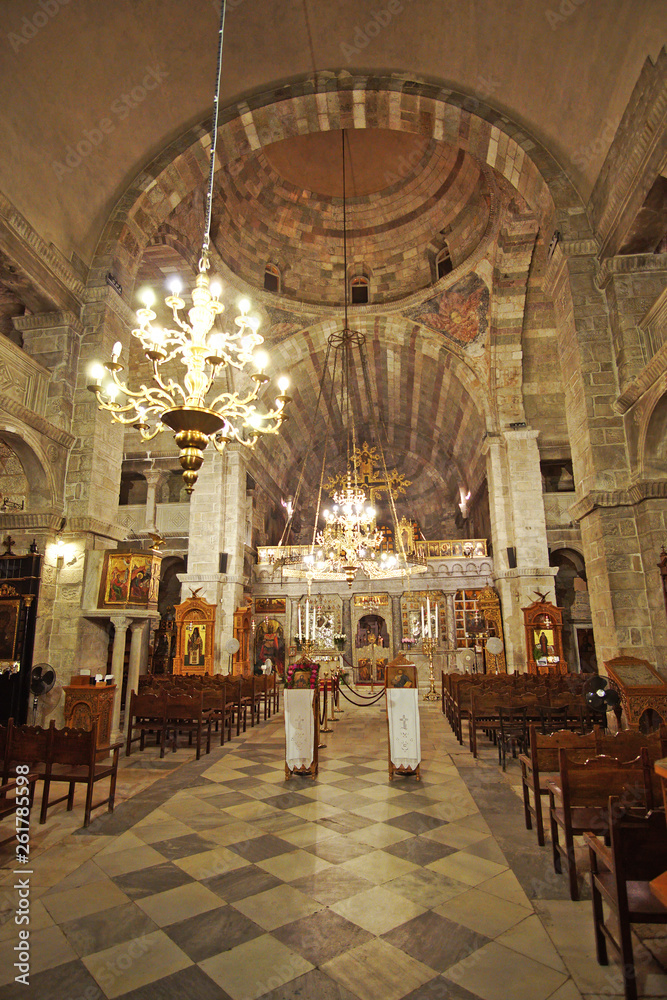 Interior view of the church of Panagia Ekatontapyliani which is a historic Byzantine church in the city of Parikia