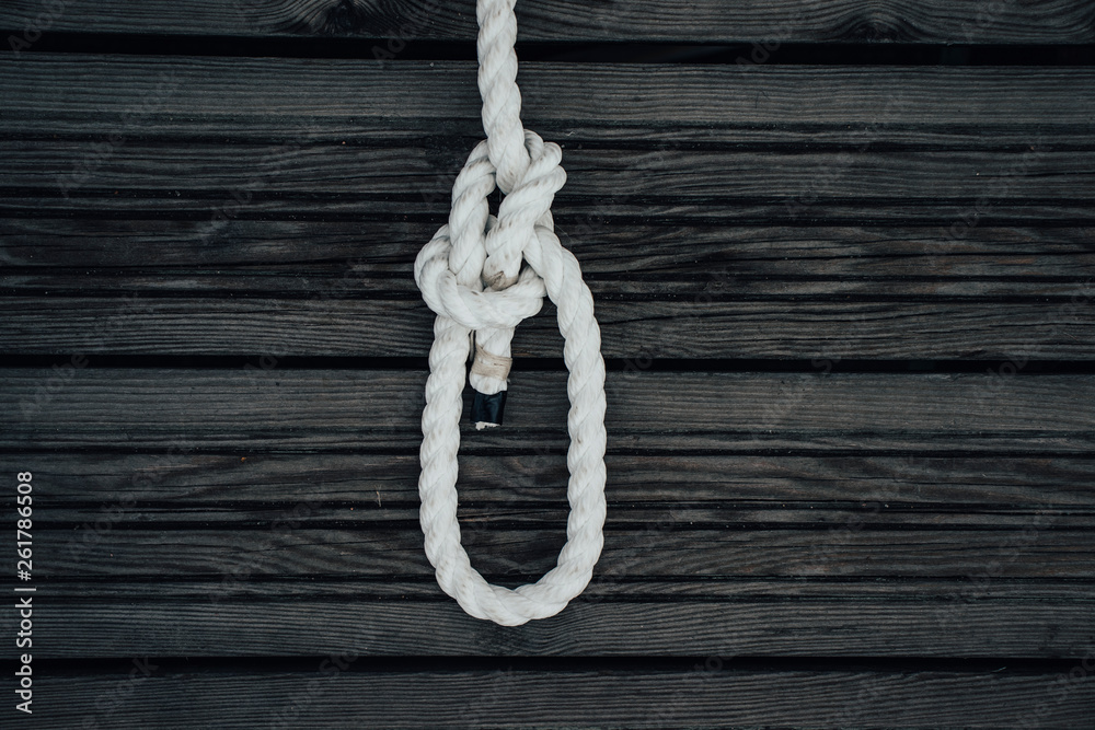 Bowline knot on wooden background