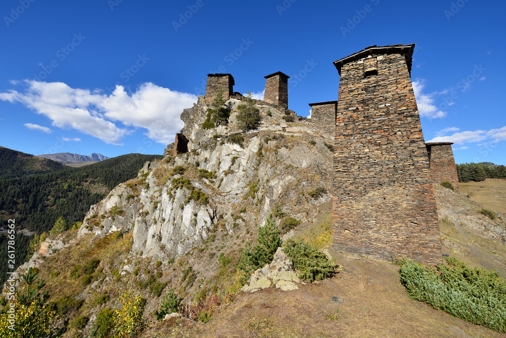 Defensive towers on the Caucasus trekking, Omalo trekking, Caucas, Georgia