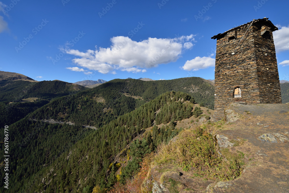 Defensive towers on the Caucasus trekking, Omalo trekking, Caucas, Georgia
