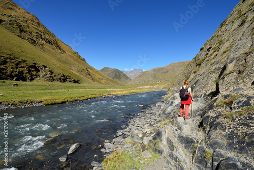 Georgia, Beautiful Caucasian mountain during the trekking from Omalo to Shatili village through the Atsunta Pass photo
