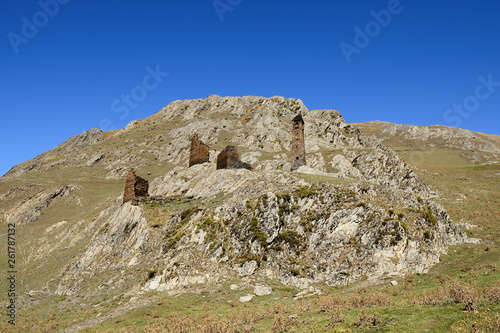 Defensive towers on the Caucasus trekking, Omalo trekking, Caucas, Georgia photo