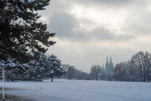 Snow in City of Cologne, Germany