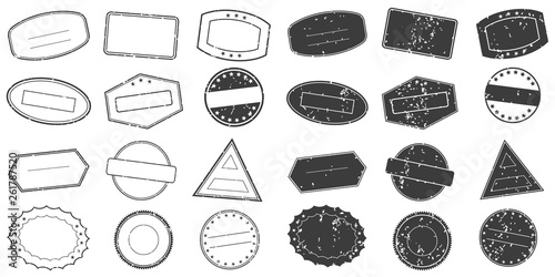 Empty stamp frames set with grunge texture. Stamps or seals without text. Vector illustration.