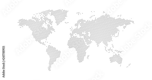 Fototapeta Naklejka Na Ścianę i Meble -  Black halftone triangle dotted world map. Vector illustration. Dotted map in flat design. Vector illustration isolated on white background