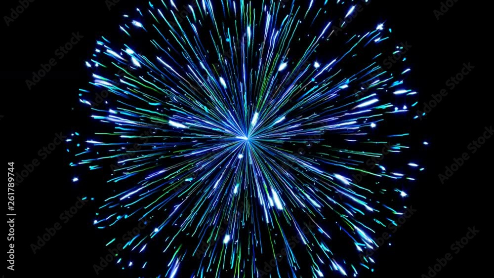 Seamless animated background of moving blue particles. Fantasy fireworks animation.