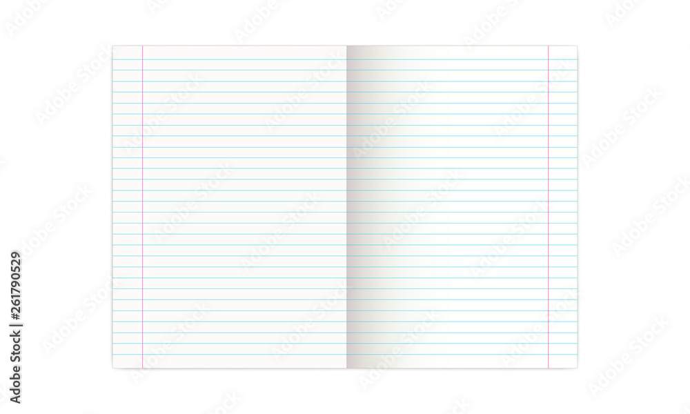 Opened notebook in a ruler isolated on white background. Vector illustration Opened notebook in a ruler isolated on white background. Vector illustration