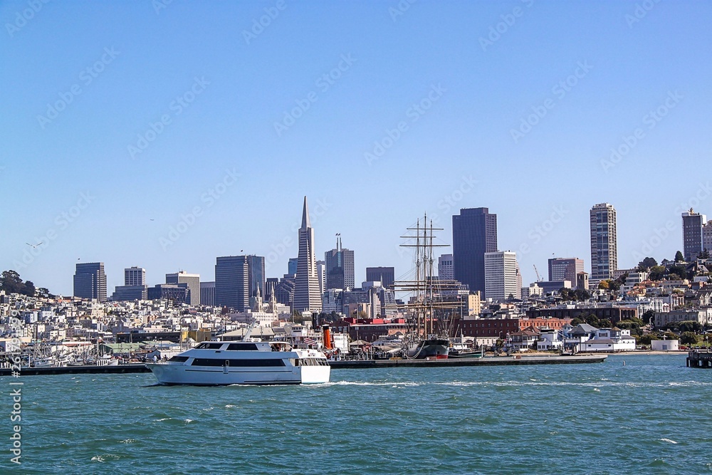 Amazing view on San Francisco, California. Blue sky background. Beautiful backgrounds.