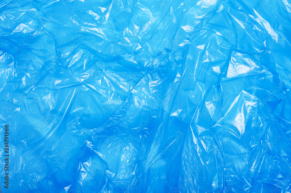 Obraz premium Blue Plastic Bag, Crumpled Cellophane Texture Background