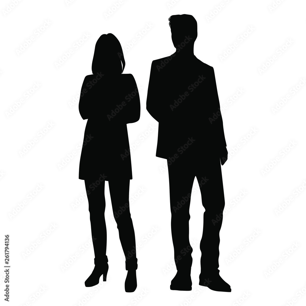 Vector Silhouettes Of Man And A Woman A Couple Of Standing Business People Black Color