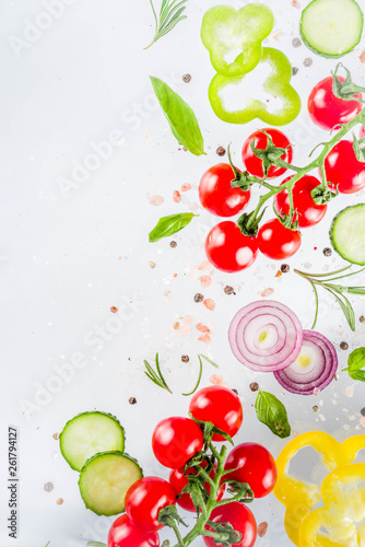 Fototapeta Naklejka Na Ścianę i Meble -  Fresh vegetables, herbs and spices on white background