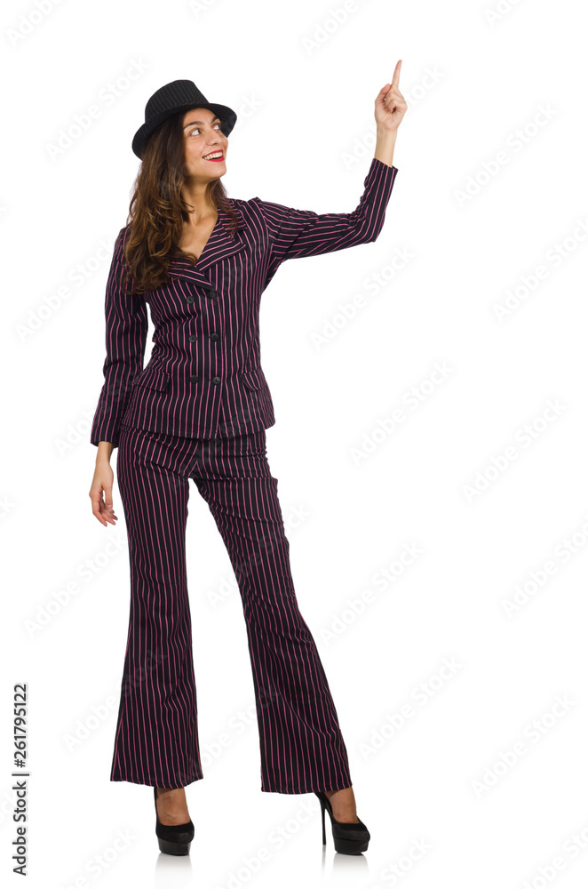 Woman wearing striped costume isolated on white Woman wearing striped costume isolated on white