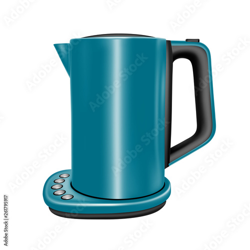 An electric metal kettle in a vector on a white background.Modern electric kettle with temperature control.Kettle vector.