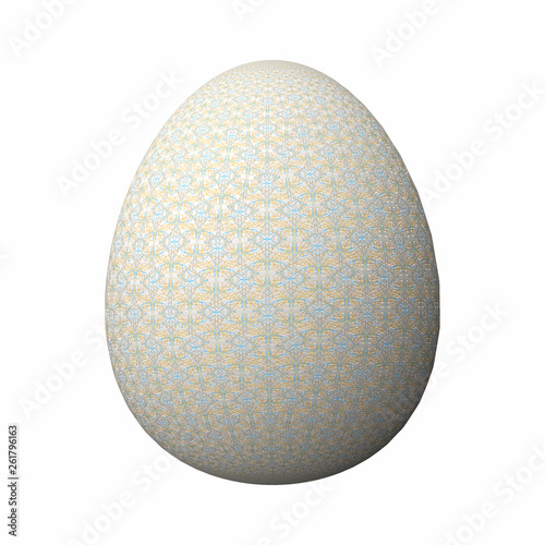 Artfully designed and colorful easter egg  ornate geometric and abstract colored pattern on white background