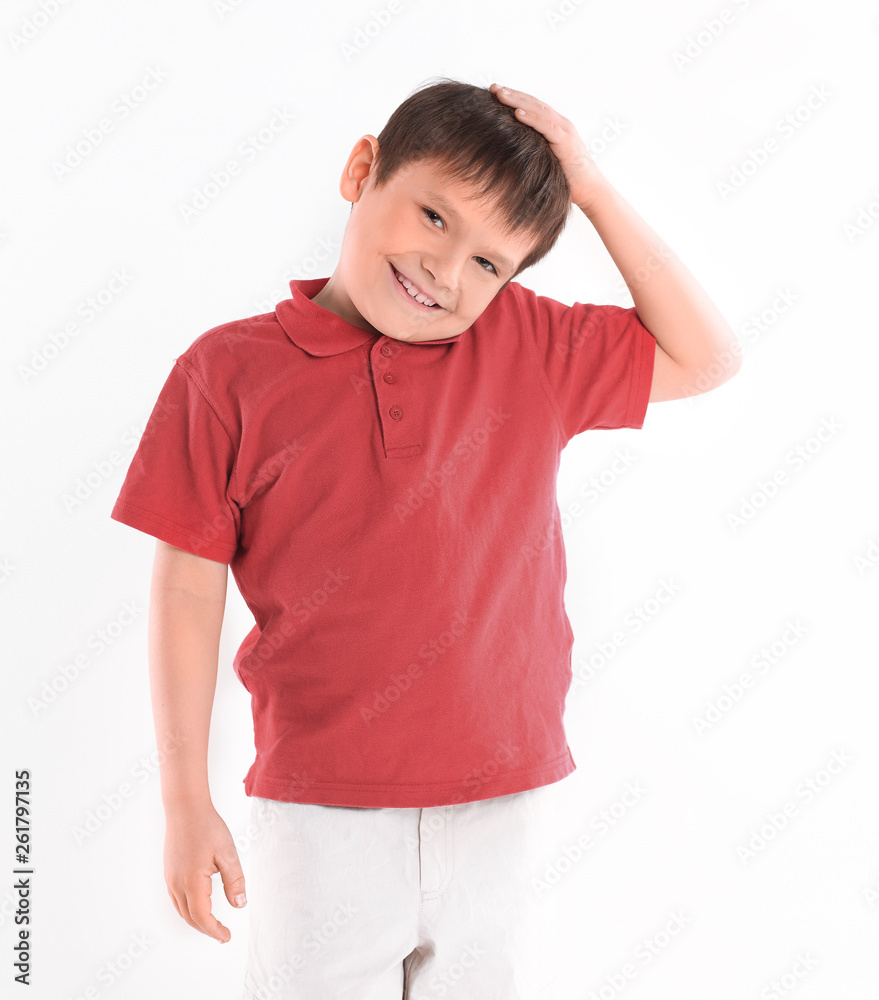 portrait of a cheerful boy in a red t-shirt.isolated on white background portrait of a cheerful boy in a red t-shirt.isolated on white background