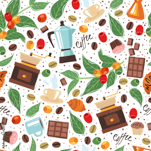 coffee house seamless pattern white background
