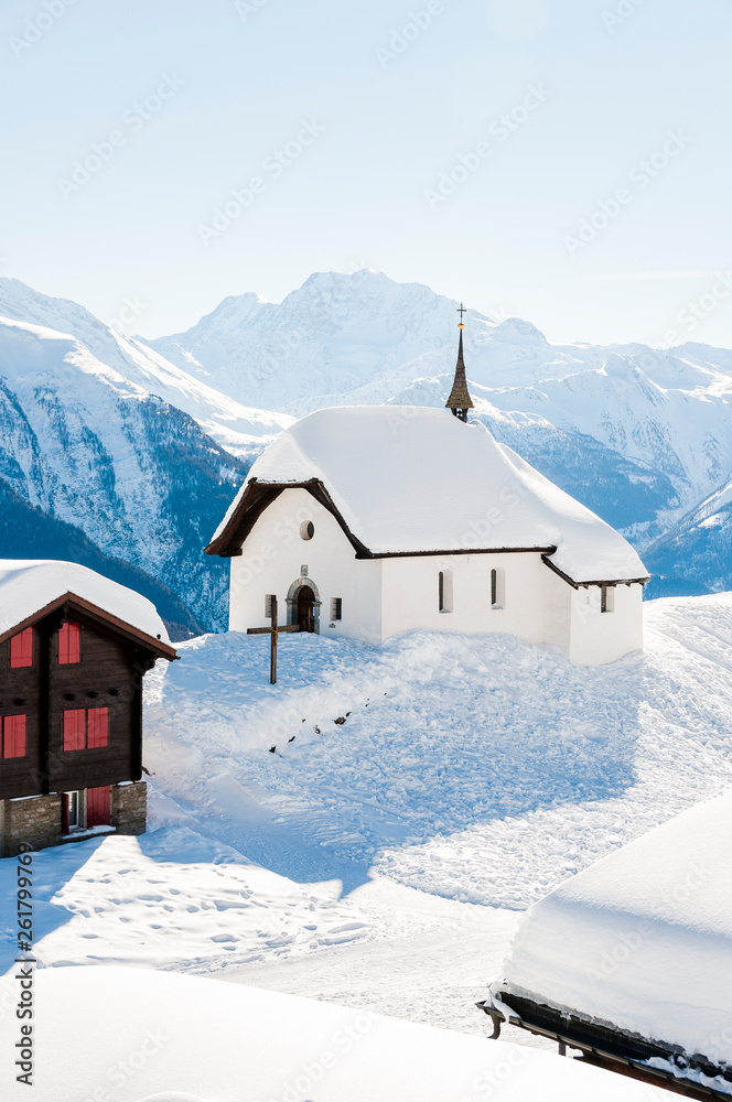 Bettmeralp, Kapelle, Walliser Dorf, Bergdorf, Wallis, Aletschgletscher, Walliser Berge, Alpen, Winter, Wintersport, Schweiz