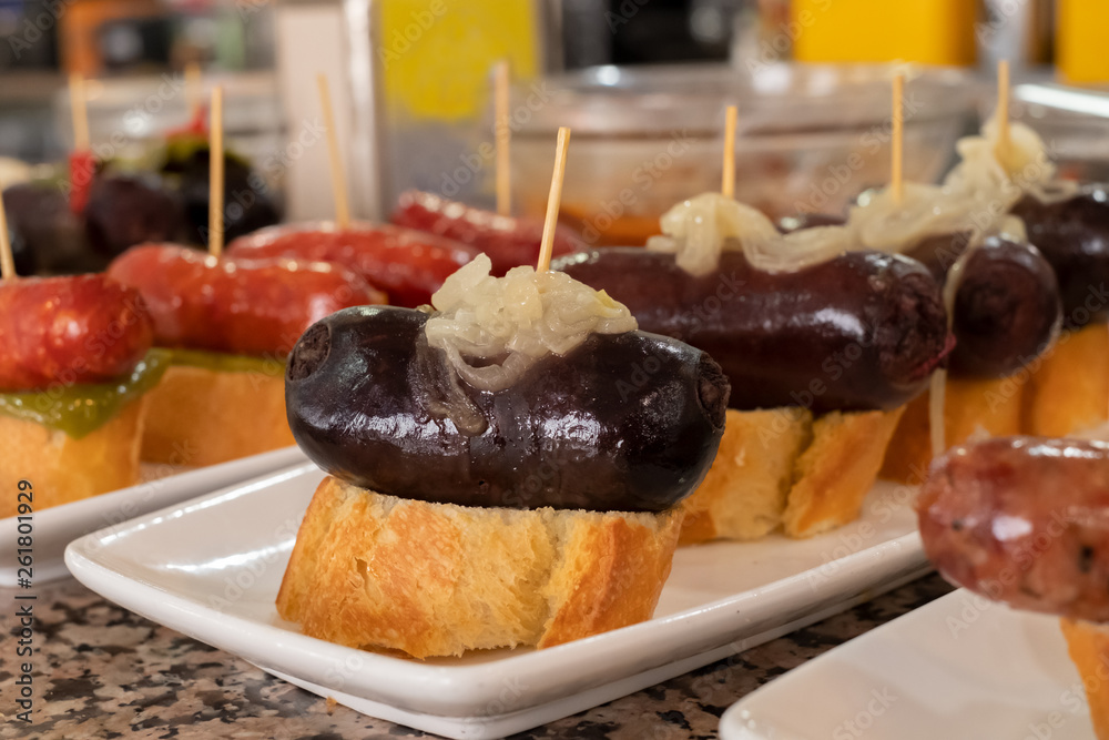 Varied tapas in the bar of a bar Varied tapas in the bar of a bar