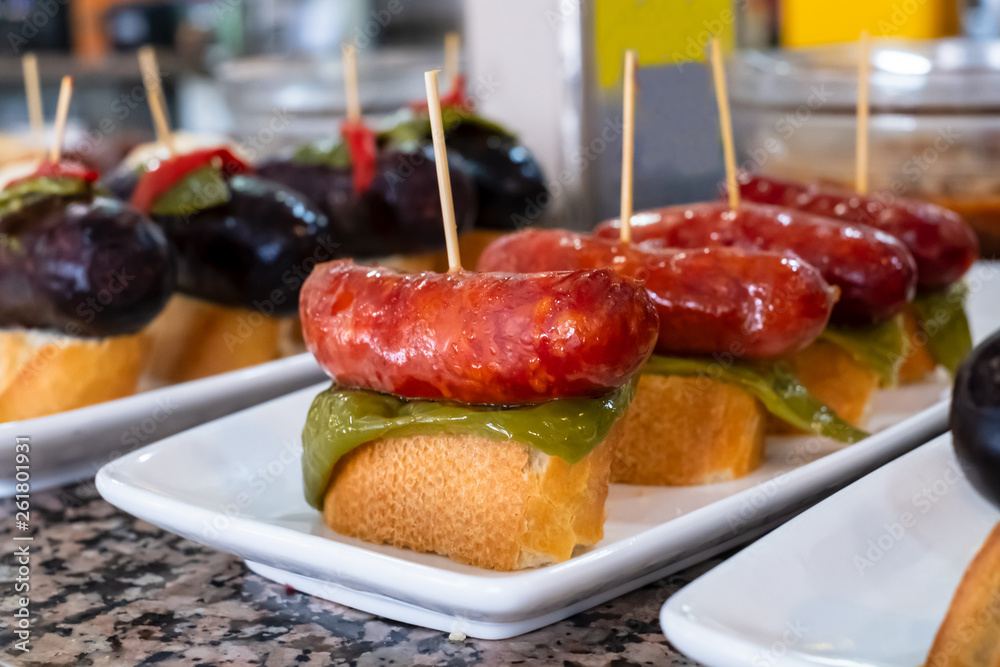 Chorizo tapas in the bar of a bar Chorizo tapas in the bar of a bar