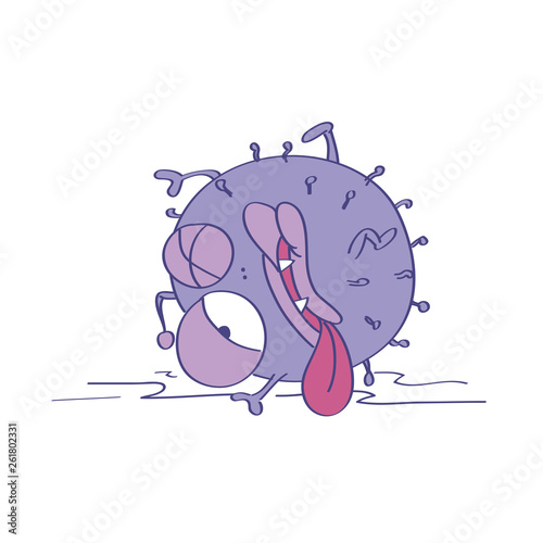 Injured, almost dead virus, gem, bacteria or microbe. Original funny hand drawn cartoon illustration.