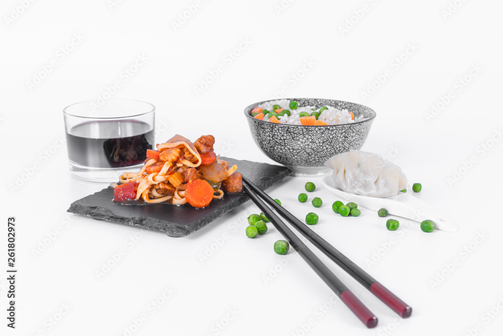 Chinese noodles with a chicken and vegetables Chinese noodles with a chicken and vegetables