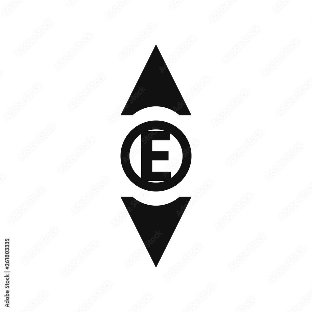 Two sides arrow with letter in circle. Black and white logotype. Letter icon.