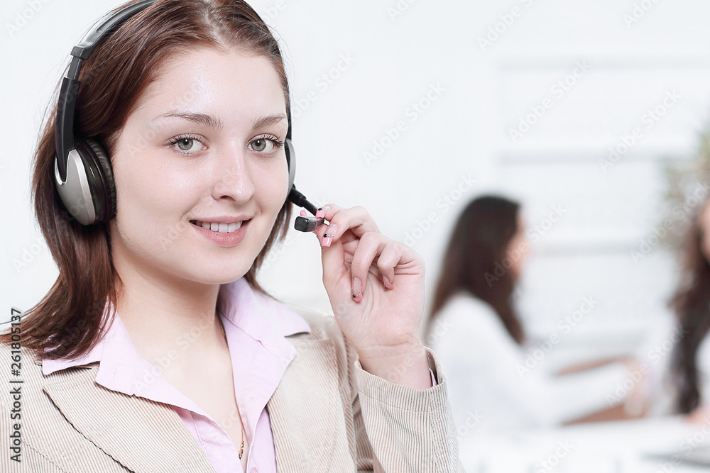 female operator call center in the background of the office. female operator call center in the background of the office.