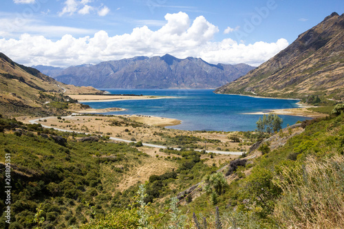 view from hill on Lake Hawea, New Zealand, South Island photo