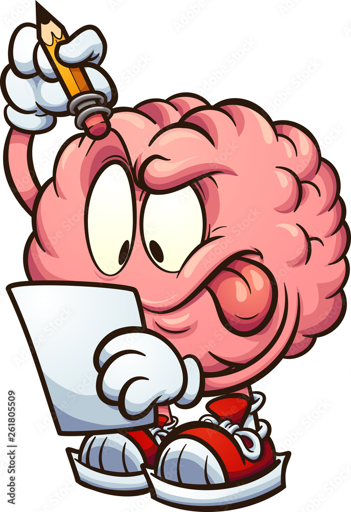 Cartoon brain looking at a piece of paper and thinking clip art. Vector  illustration with simple gradients. All in a single layer. Stock Vector |  Adobe Stock