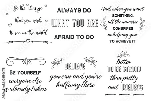 Set of Calligraphy saying for print. Motivation Inspiring Positive Vector Quotes for every day. Ready to post in social media, brochure, magazine.